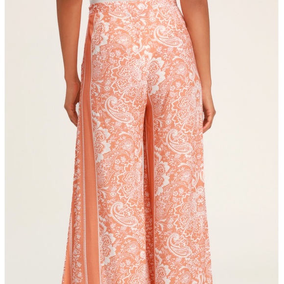 Lulu’s Nora Orange and White print Wide Leg Pants w pockets Size XS 🔥 Comfy - Picture 2 of 8